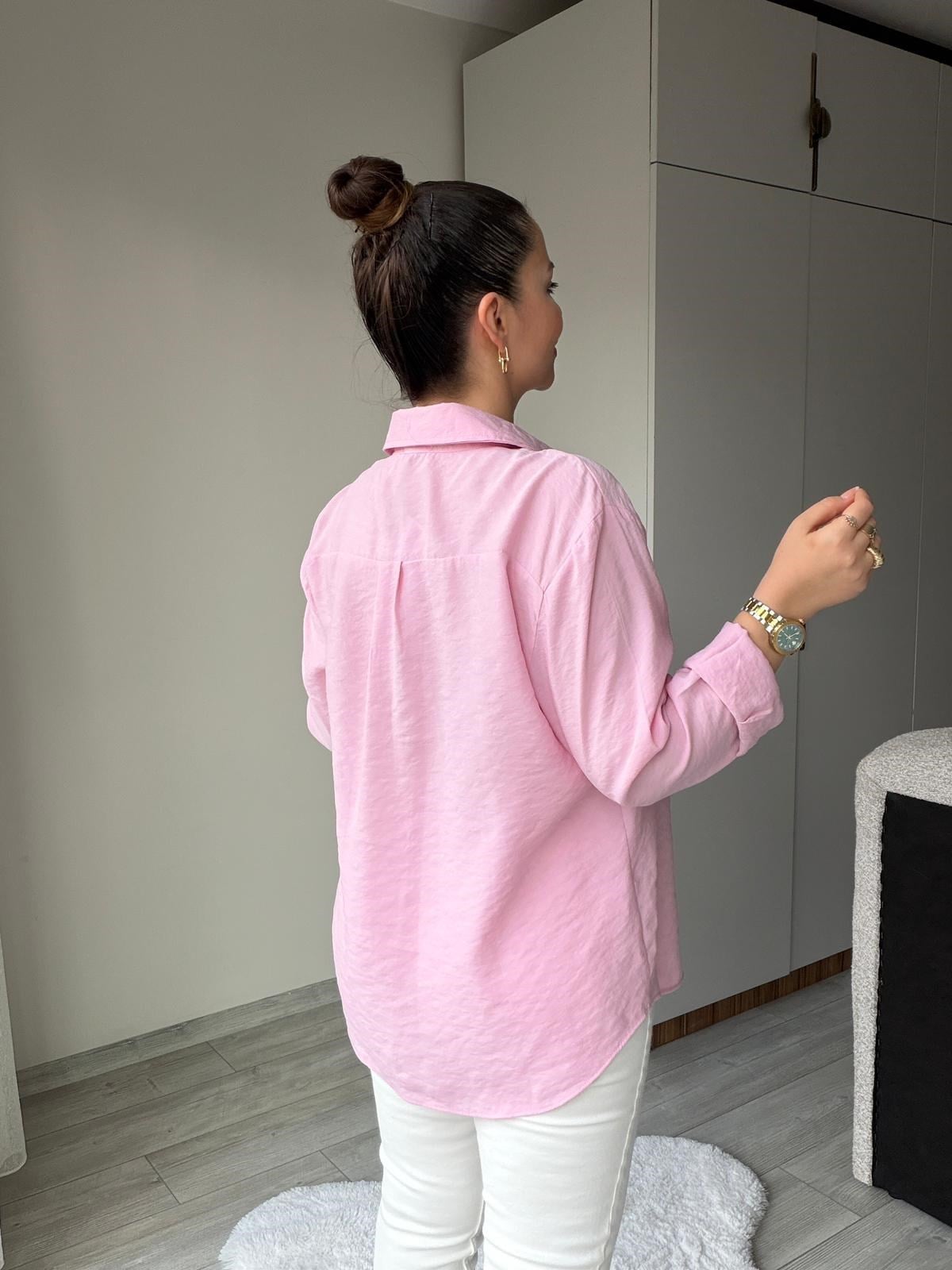 5106 Kedi İşlemeli Gömlek PEMBE