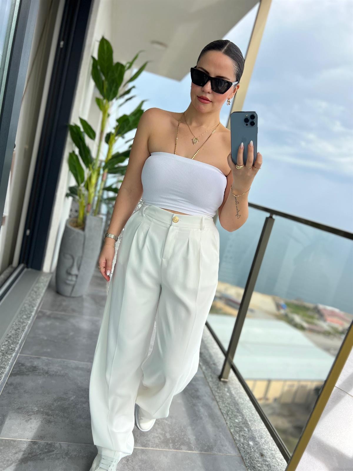 51078 Pileli Palazzo Pantalon EKRU