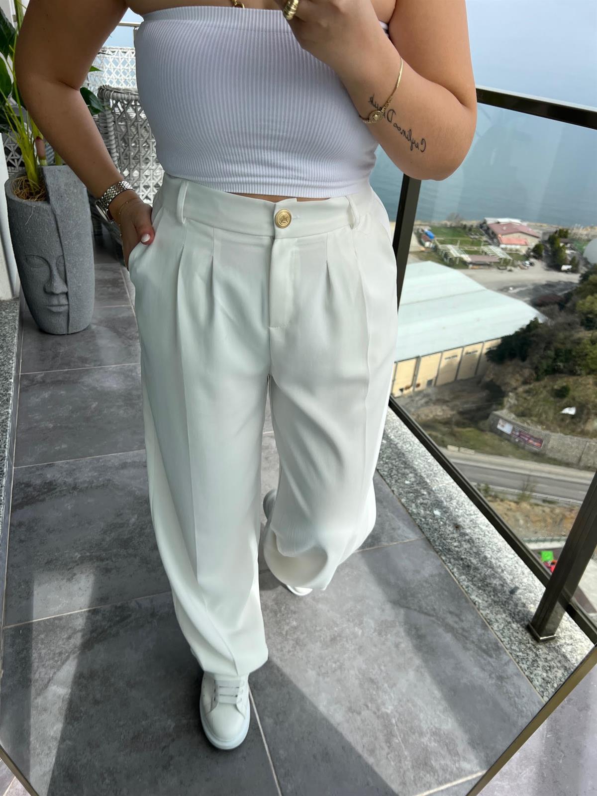 51078 Pileli Palazzo Pantalon EKRU