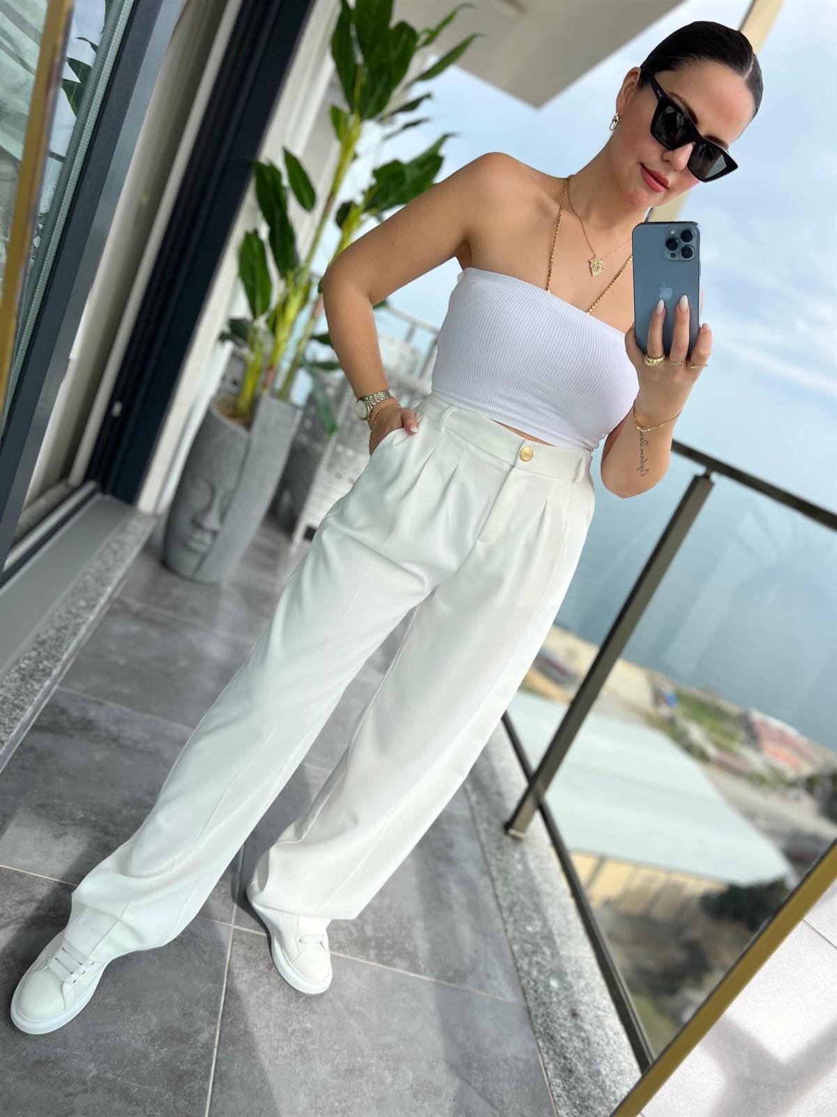 51078 Pileli Palazzo Pantalon EKRU