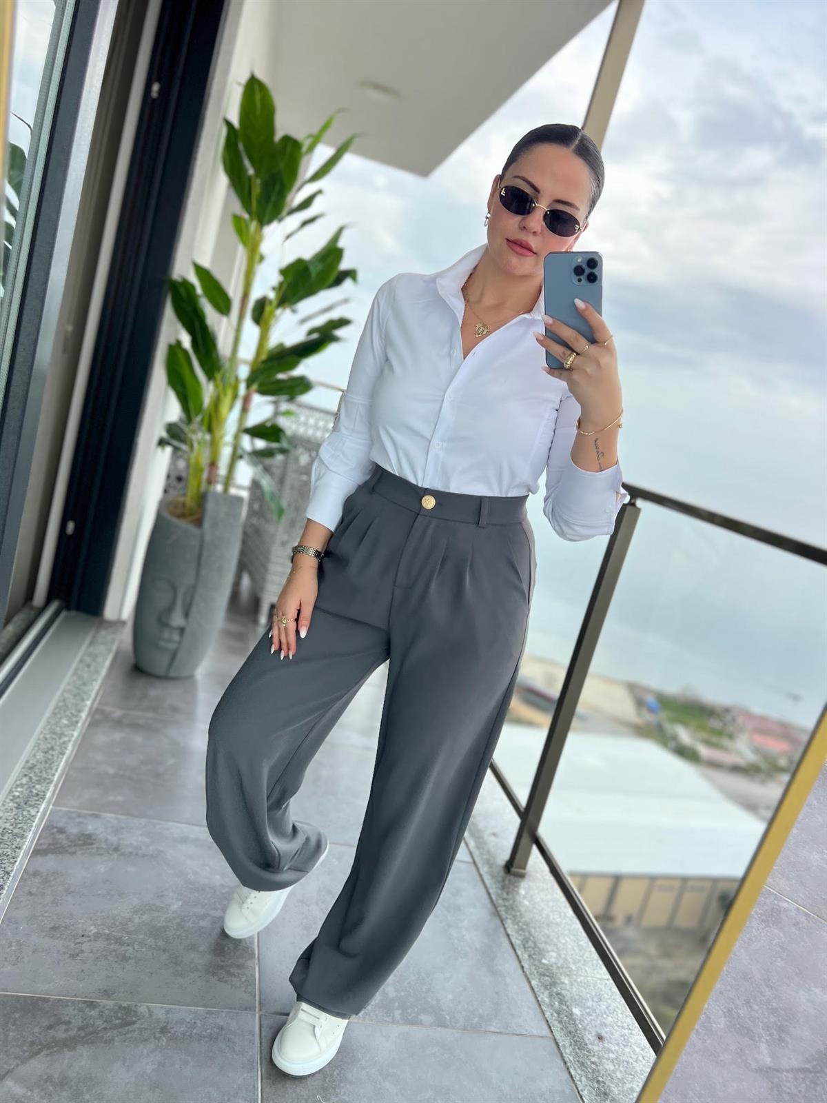 51078 Pileli Palazzo Pantalon GRİ