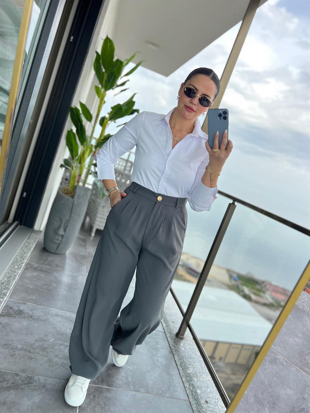 51078 Pileli Palazzo Pantalon GRİ