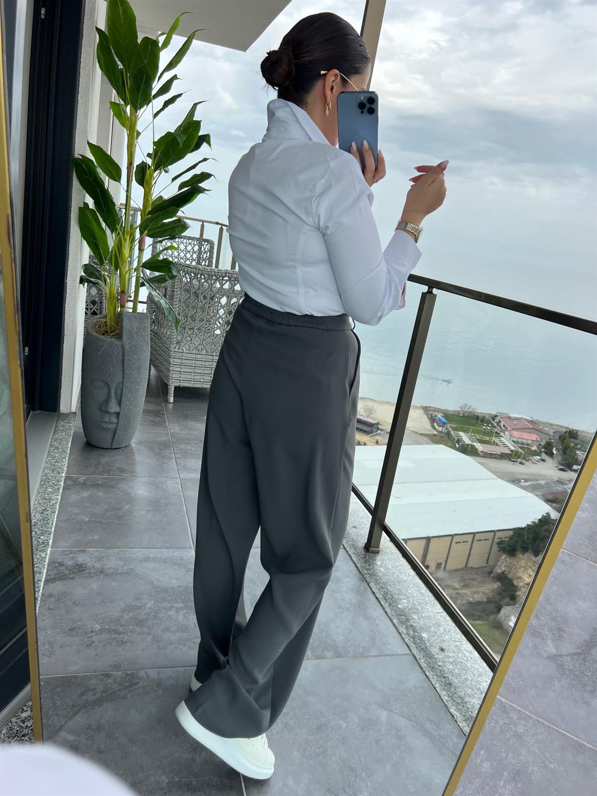 51078 Pileli Palazzo Pantalon GRİ