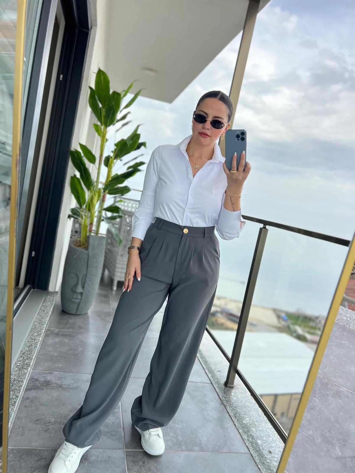 51078 Pileli Palazzo Pantalon GRİ