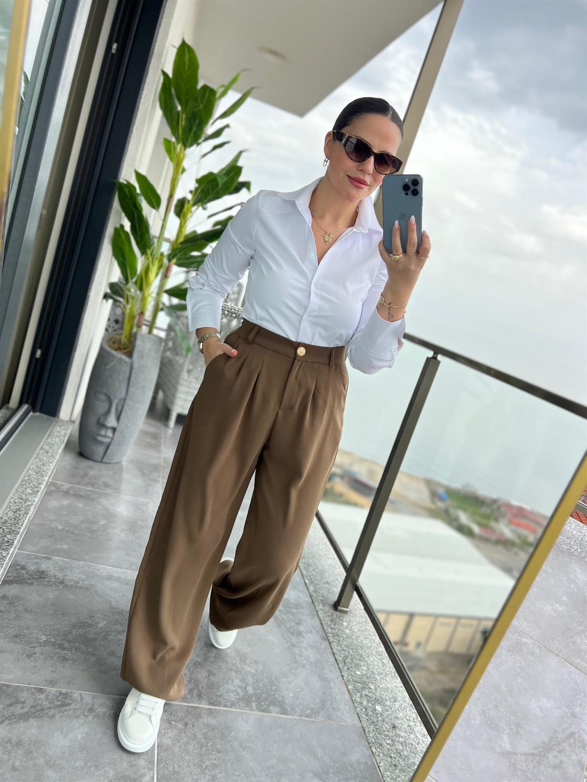 51078 Pileli Palazzo Pantalon HAKİ YEŞİL