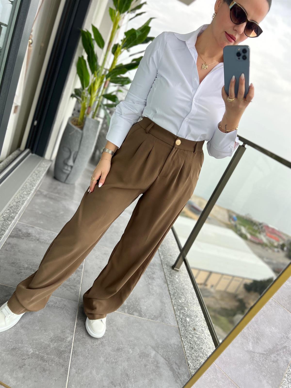 51078 Pileli Palazzo Pantalon HAKİ YEŞİL