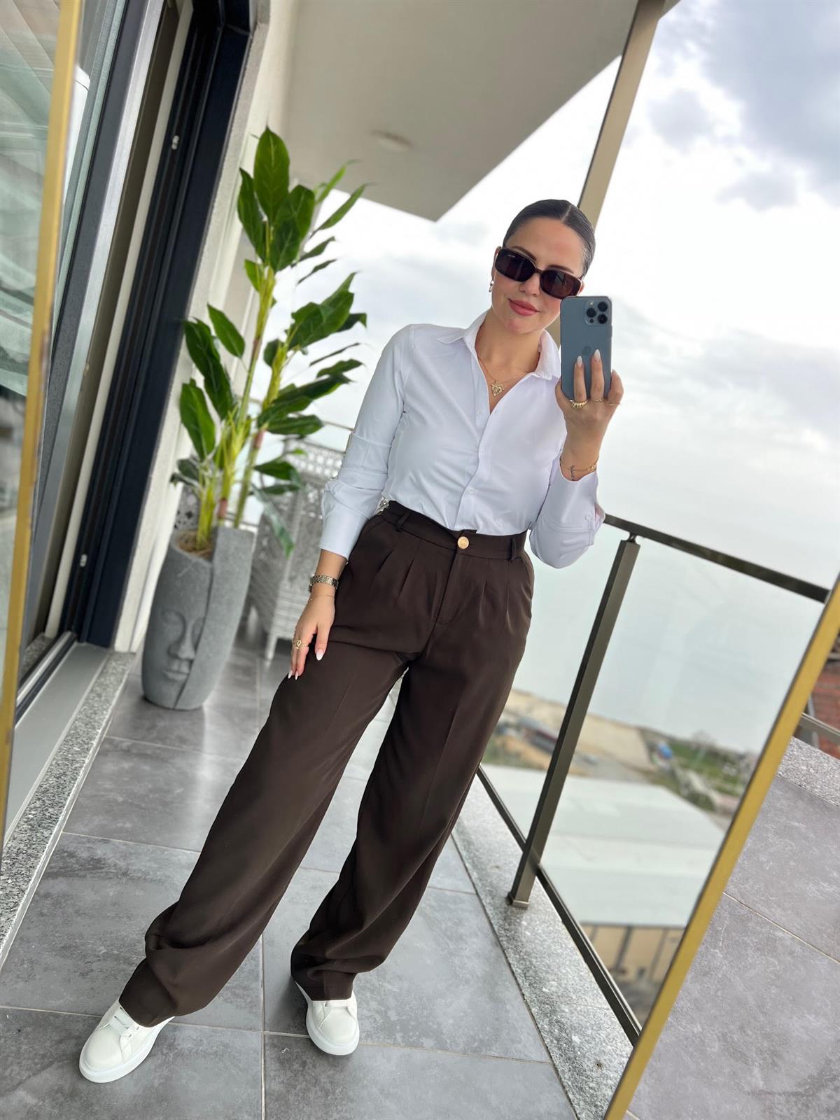 51078 Pileli Palazzo Pantalon KAHVE