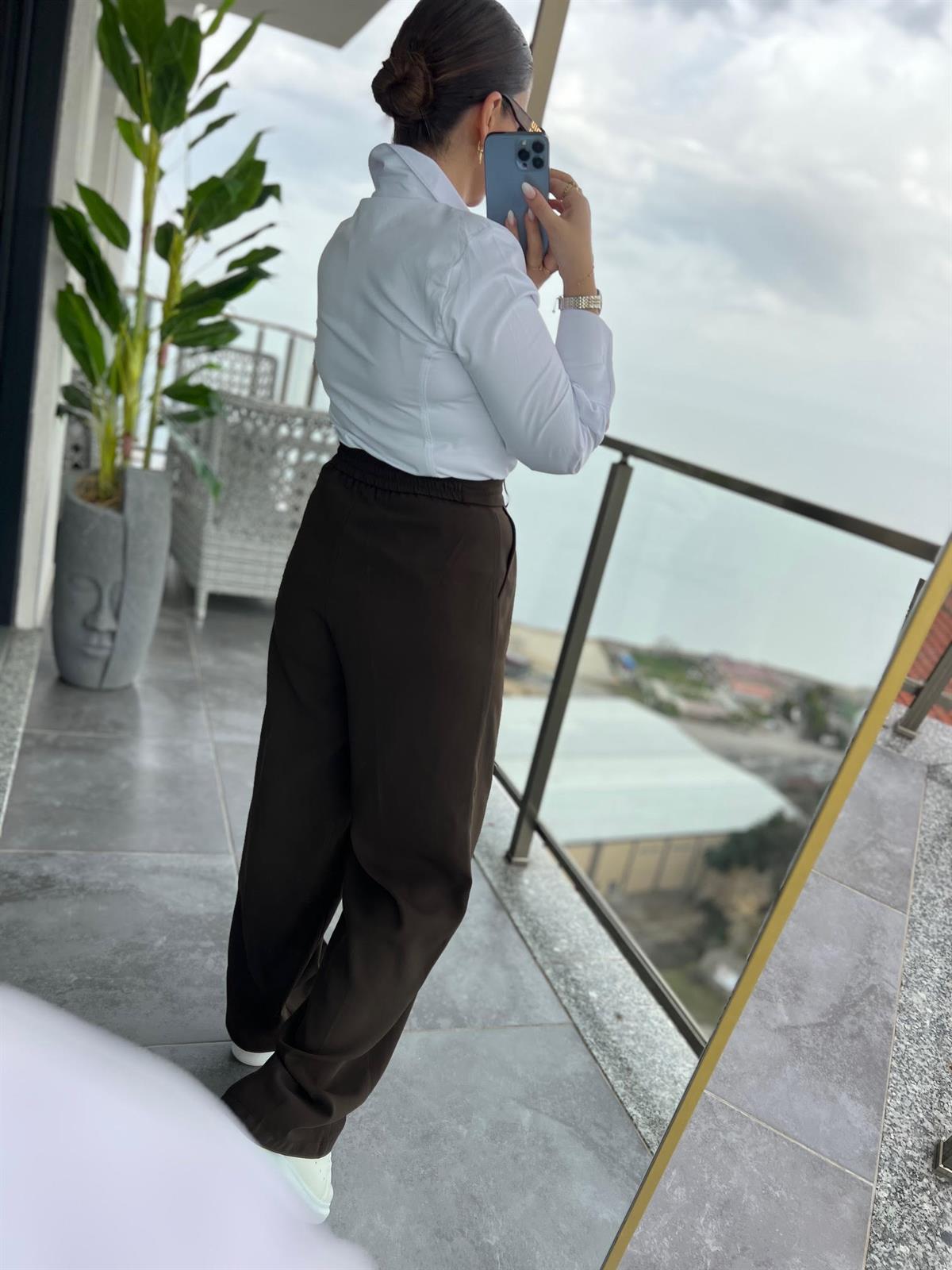 51078 Pileli Palazzo Pantalon KAHVE