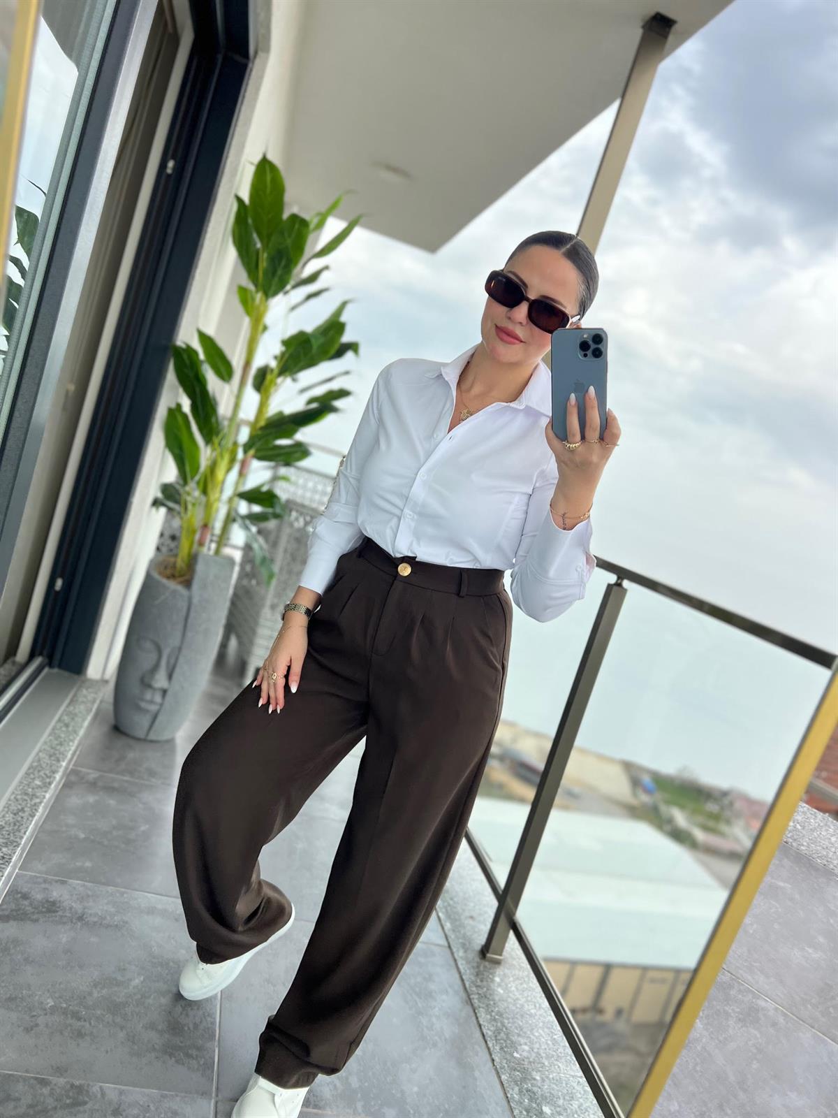 51078 Pileli Palazzo Pantalon KAHVE
