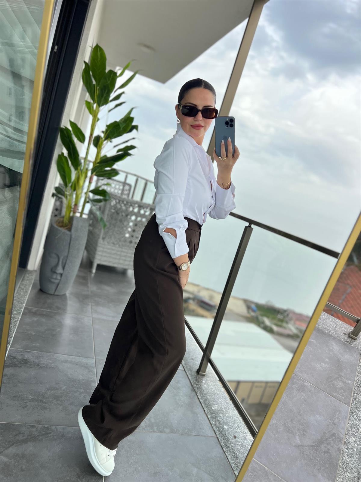 51078 Pileli Palazzo Pantalon KAHVE