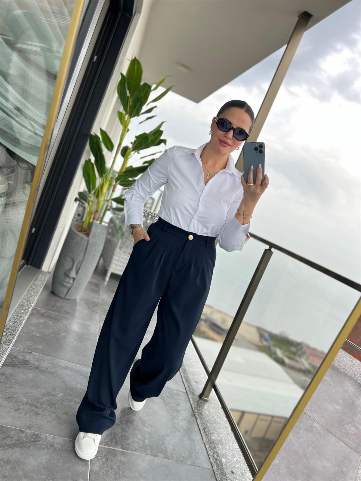 51078 Pileli Palazzo Pantalon LACİVERT