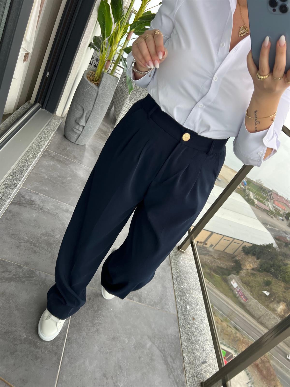 51078 Pileli Palazzo Pantalon LACİVERT