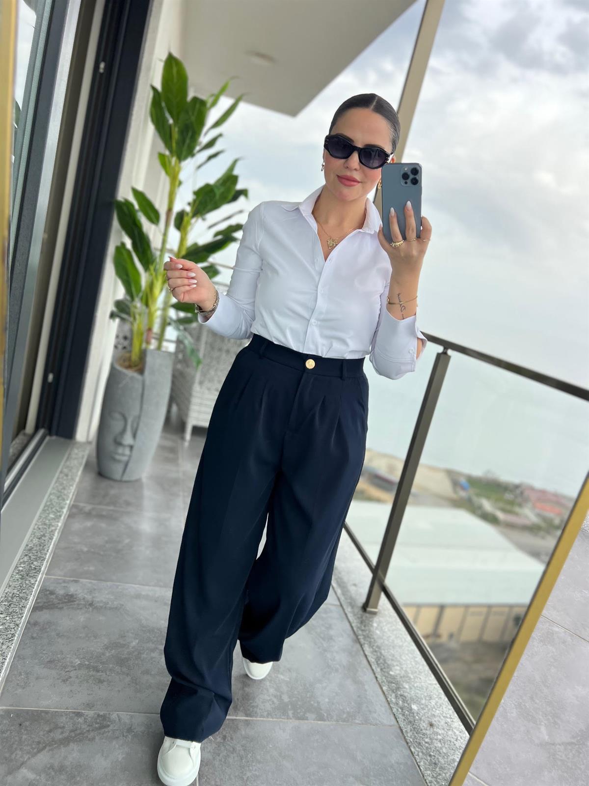 51078 Pileli Palazzo Pantalon LACİVERT