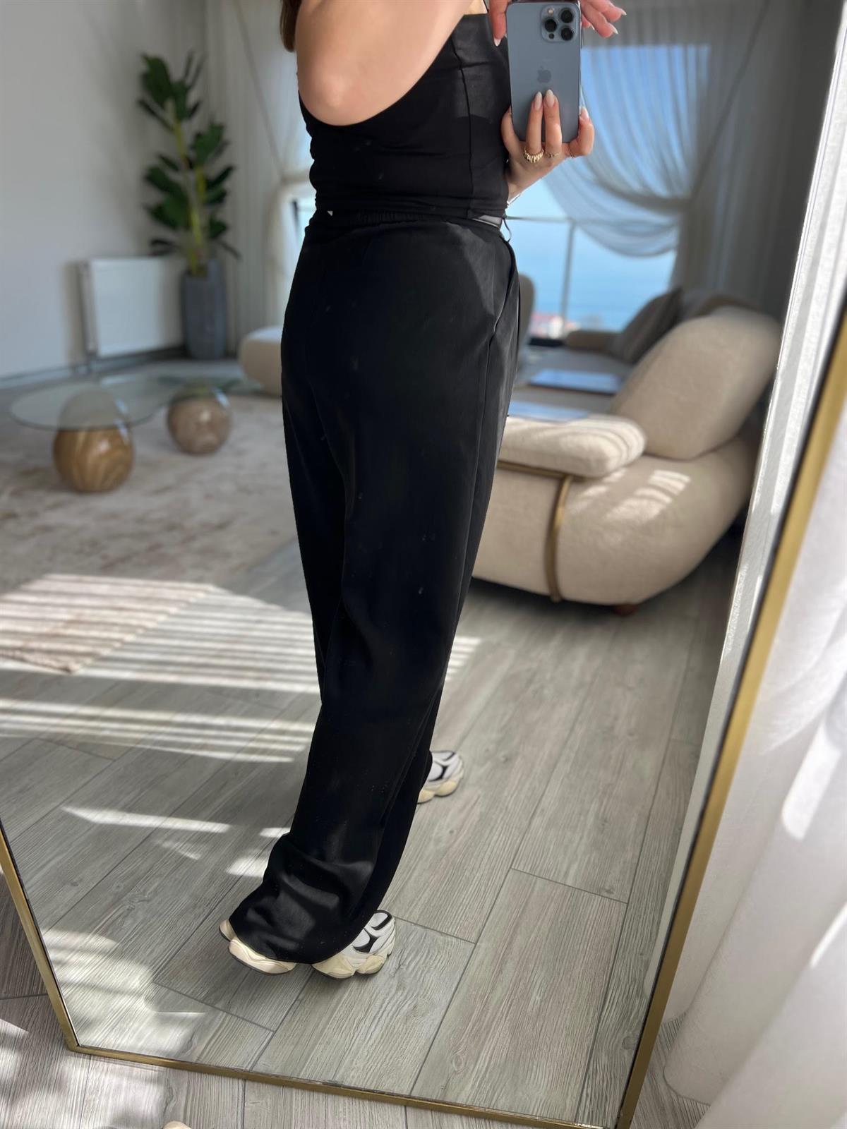 51078 Pileli Palazzo Pantalon SİYAH