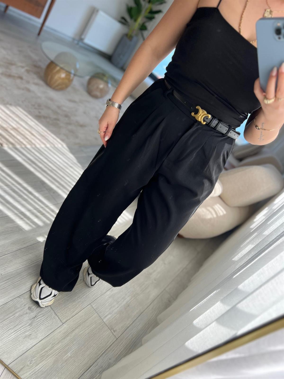 51078 Pileli Palazzo Pantalon SİYAH