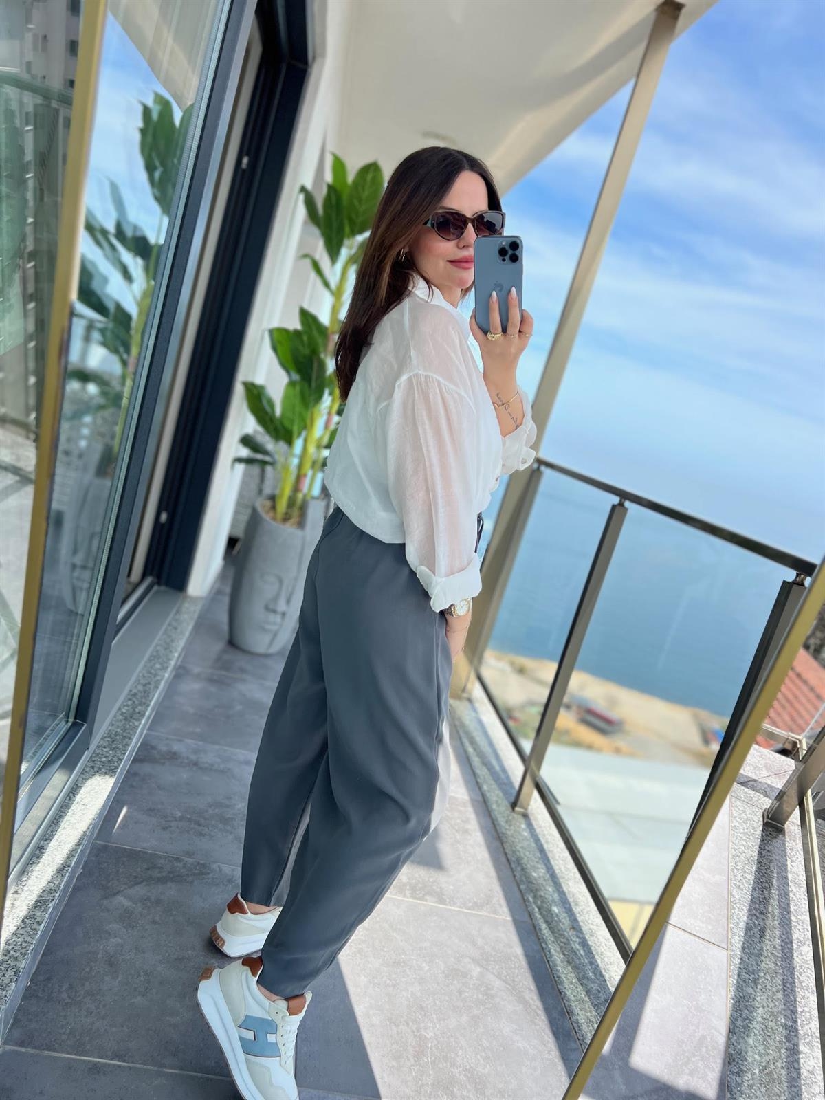 51111 Pileli Pantalon GRİ