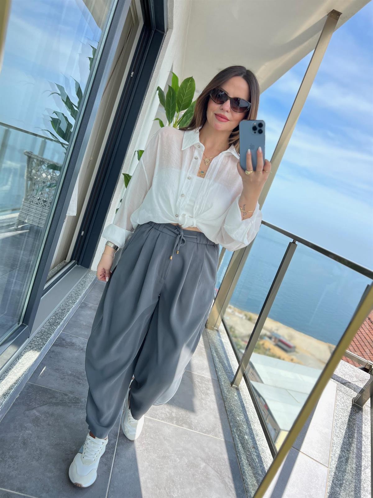 51111 Pileli Pantalon GRİ