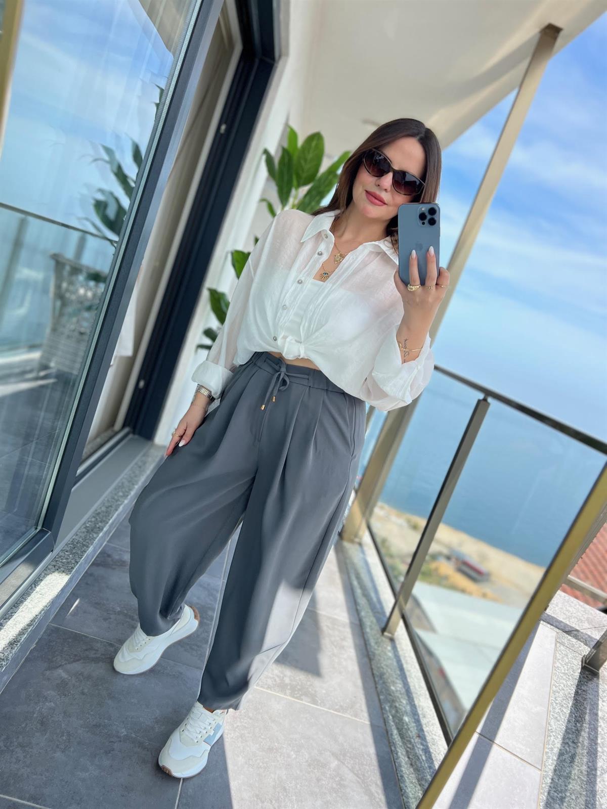 51111 Pileli Pantalon GRİ