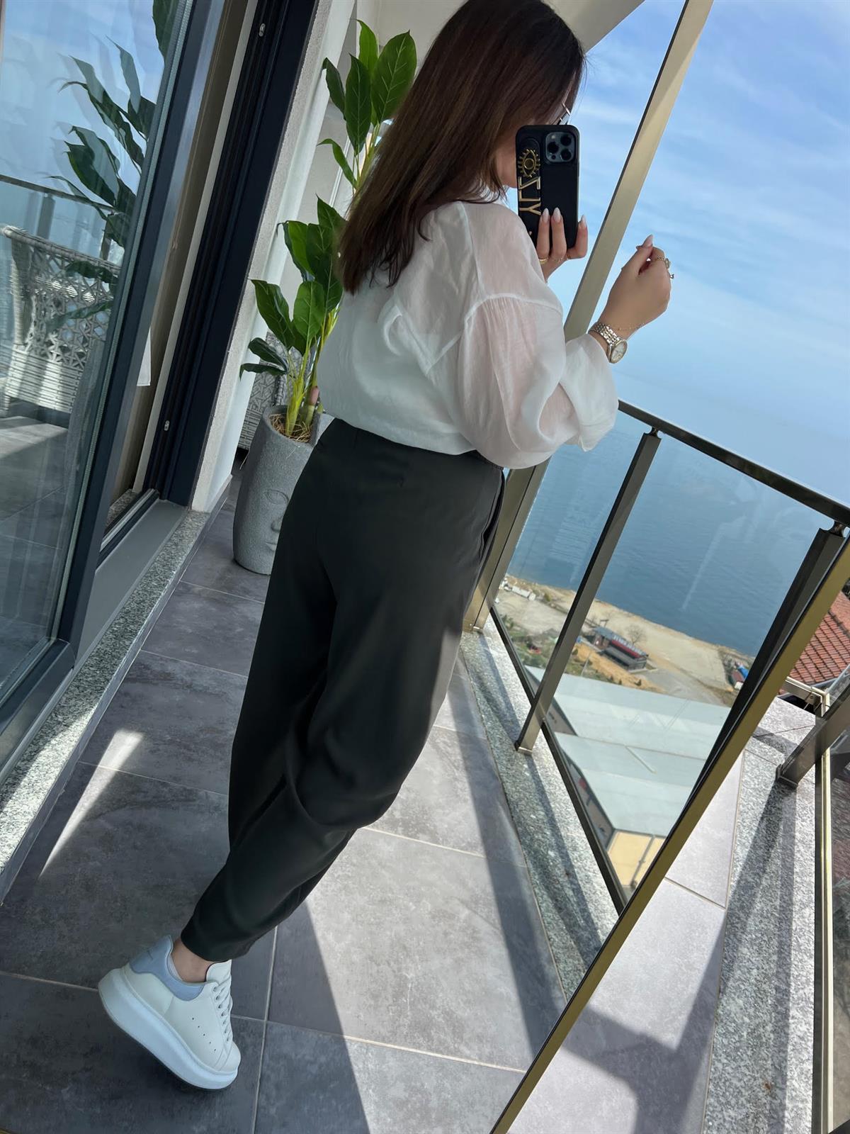 51111 Pileli Pantalon HAKİ YEŞİL