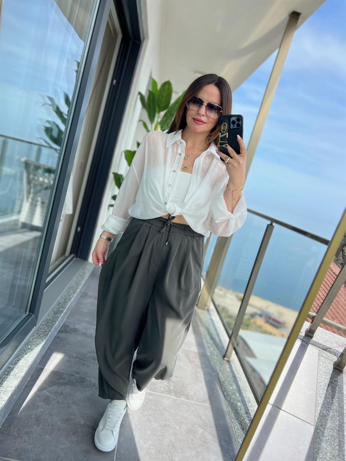 51111 Pileli Pantalon HAKİ YEŞİL