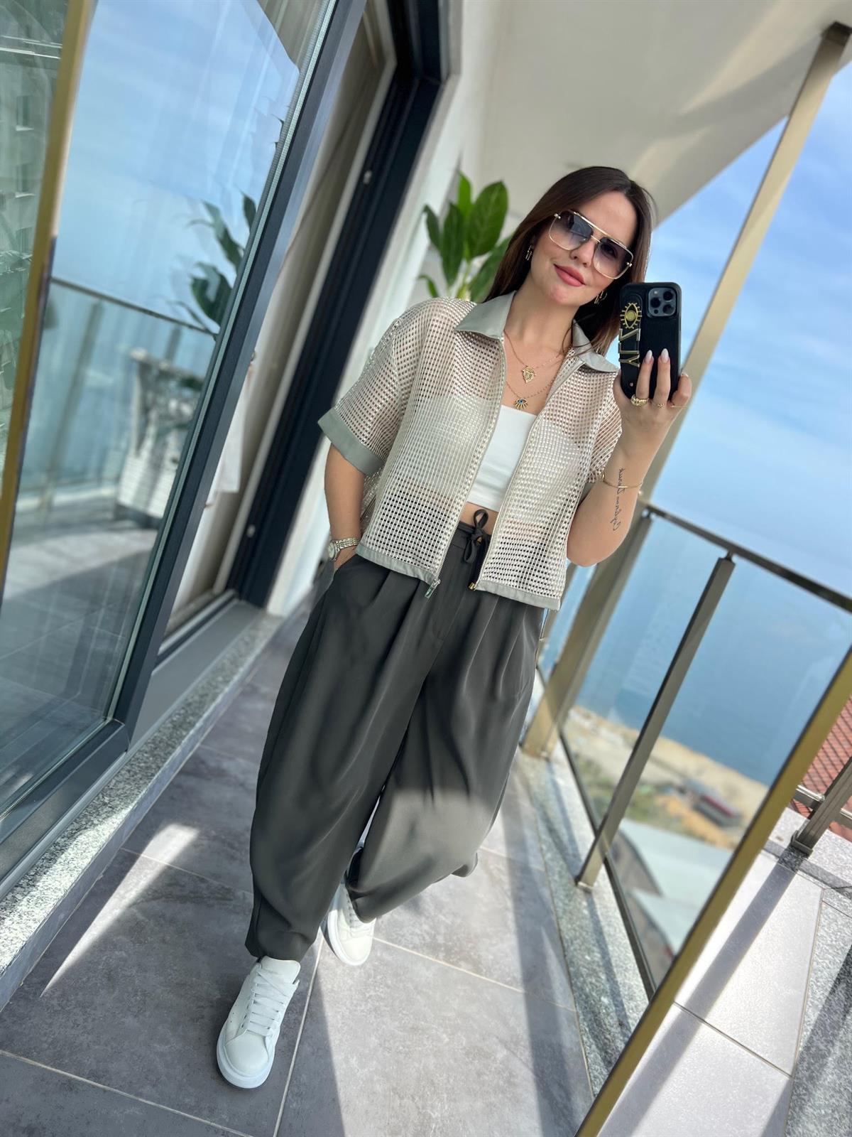 51111 Pileli Pantalon HAKİ YEŞİL