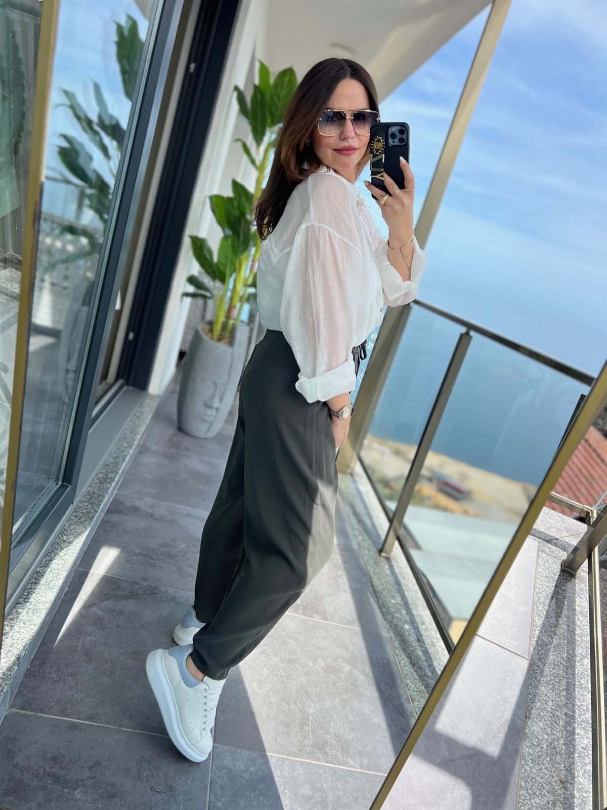 51111 Pileli Pantalon HAKİ YEŞİL