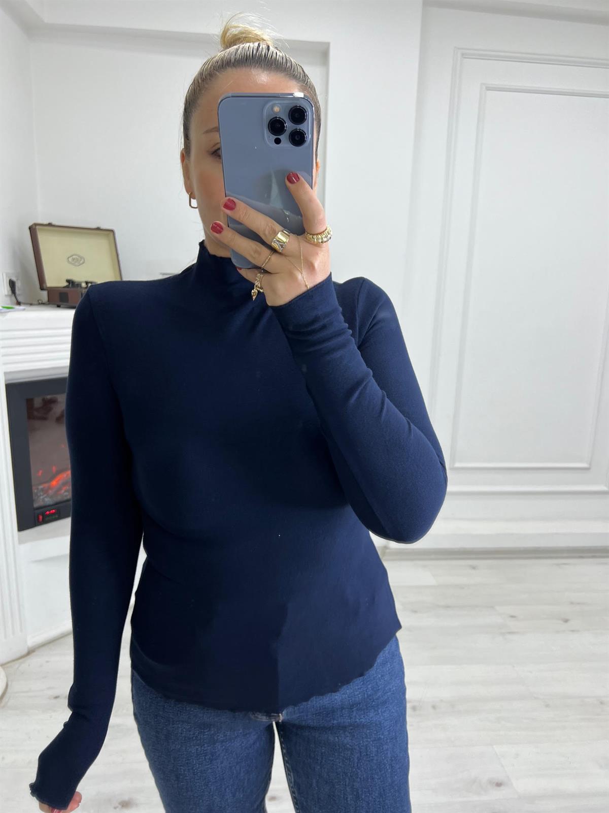 5123 Balıkçı Yaka Bluz LACİVERT