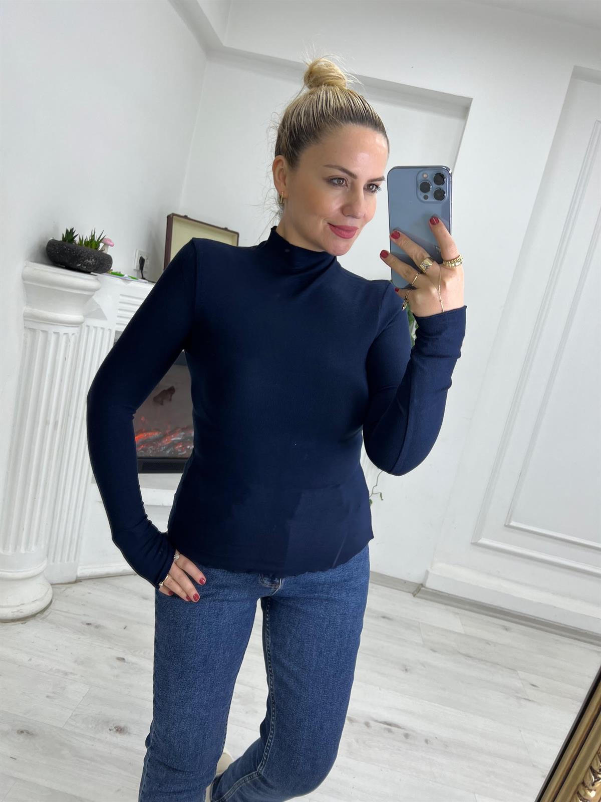 5123 Balıkçı Yaka Bluz LACİVERT