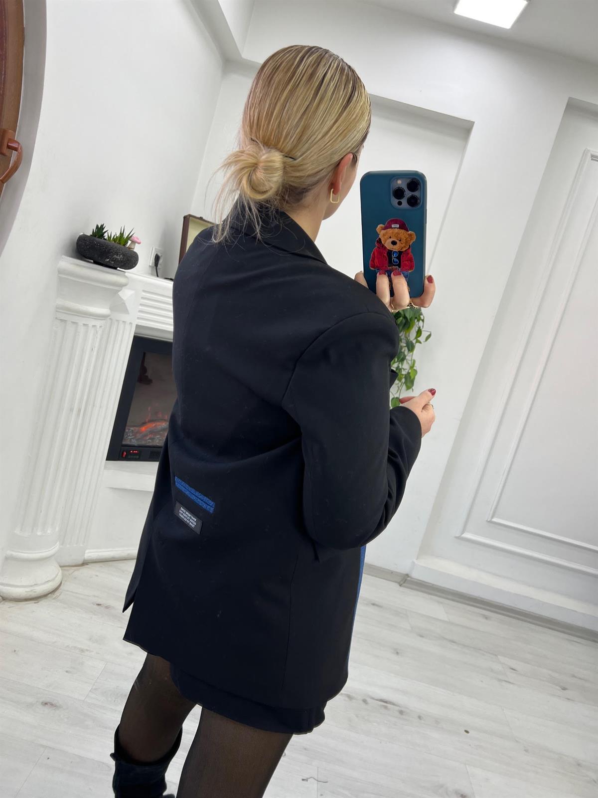 51301 Jean Detaylı Tasarım Ceket SİYAH