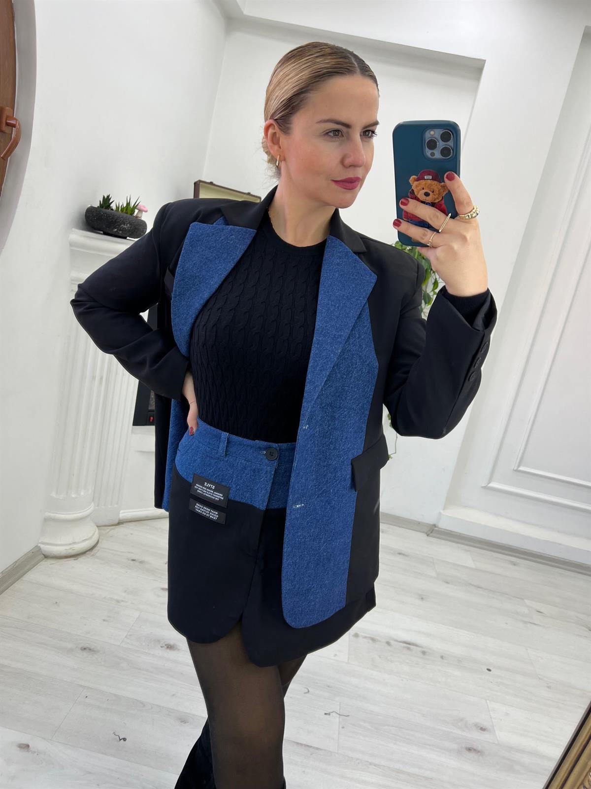 51301 Jean Detaylı Tasarım Ceket SİYAH
