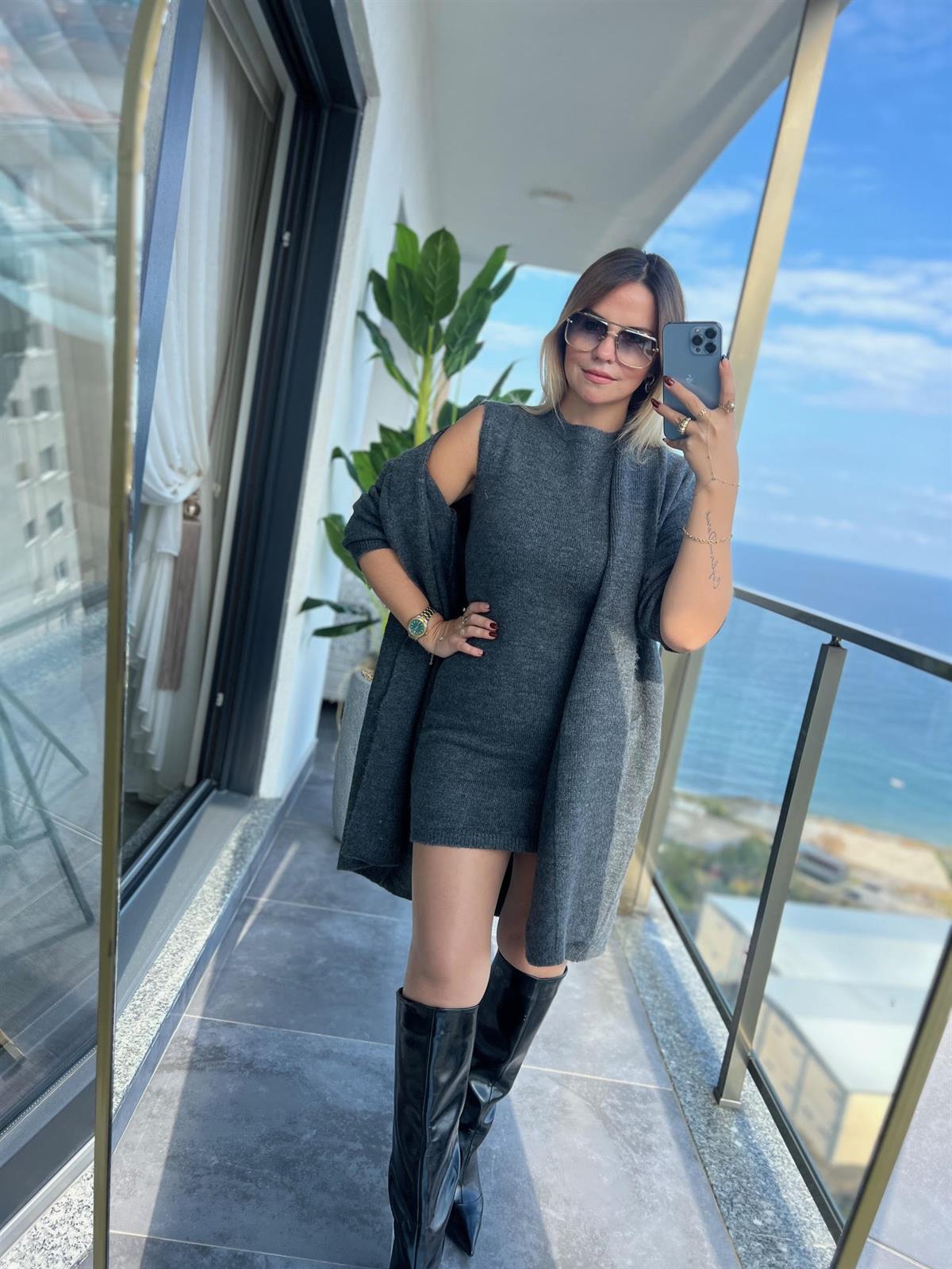 5131 Hırka Elbise İpek Takım ANTRESİT