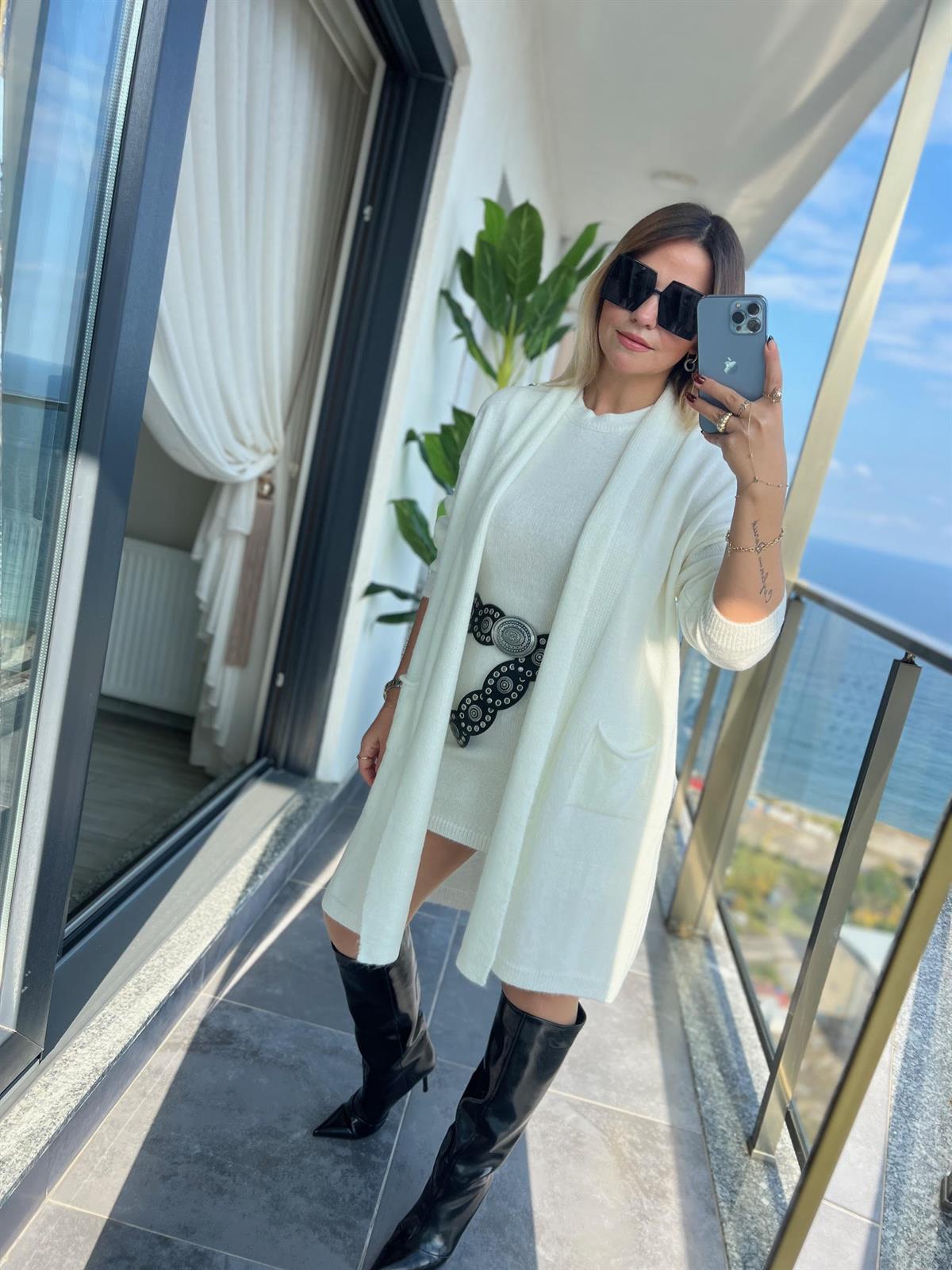 5131 Hırka Elbise İpek Takım EKRU