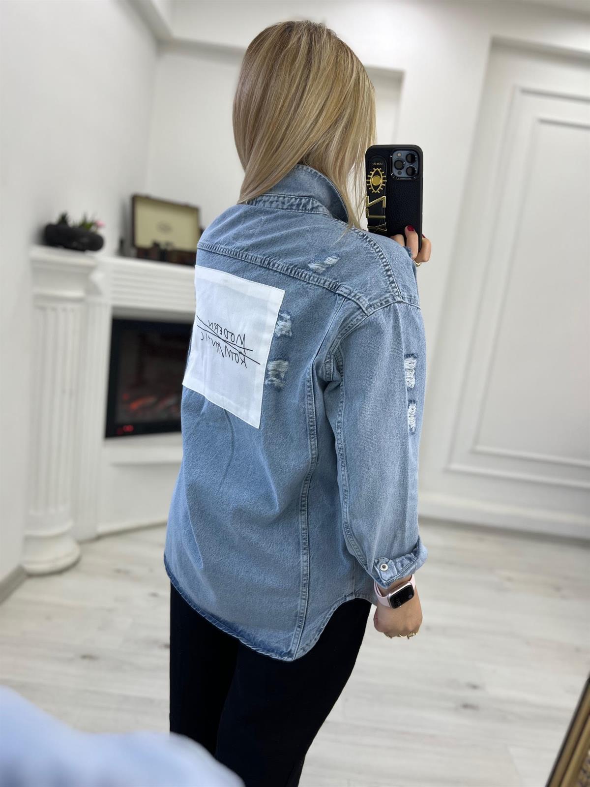 51372 Lazer Kesim Jean Gömlek MAVİ
