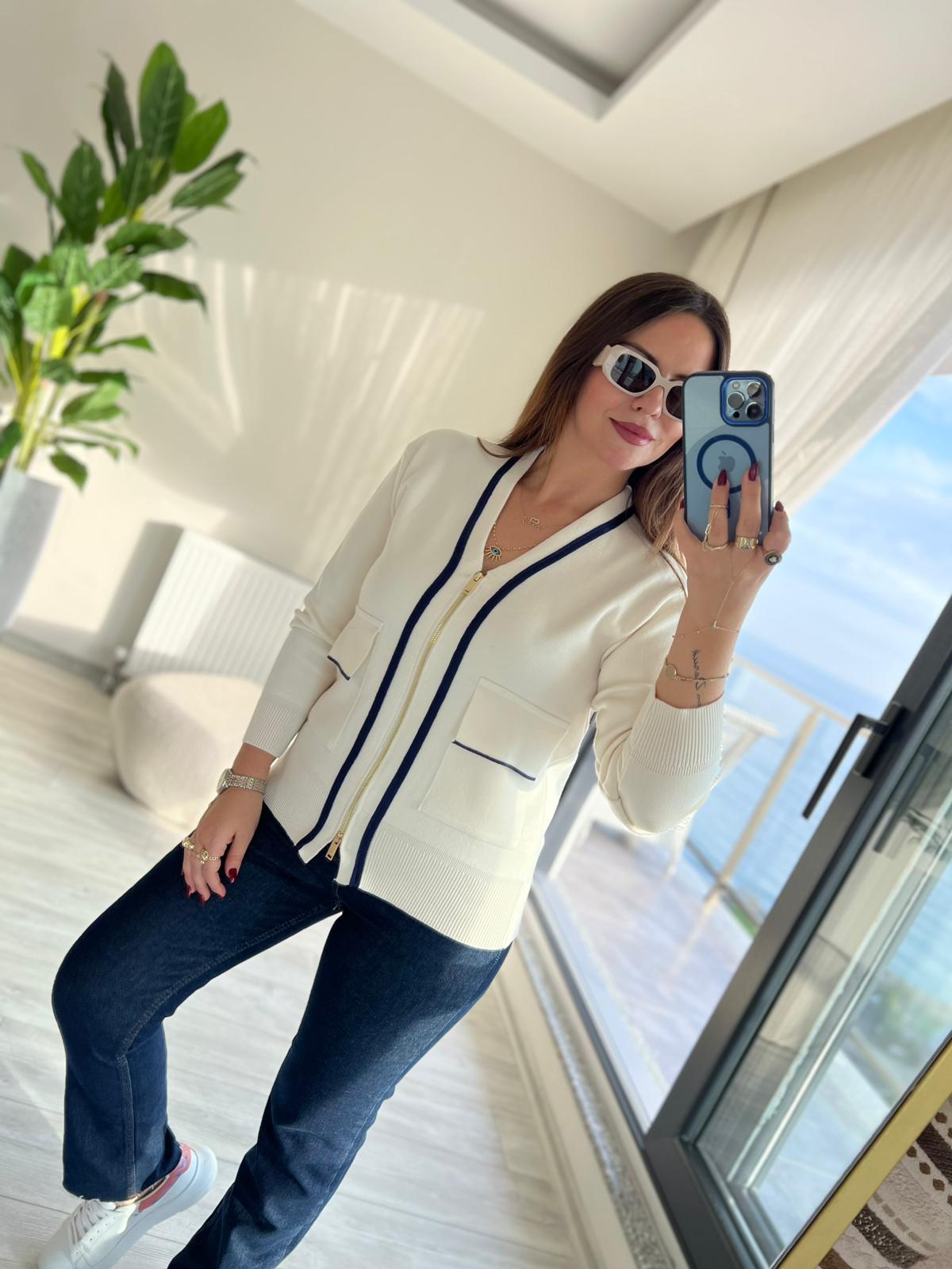 5307 Korspan Fermuarlı Hırka VANİLYA