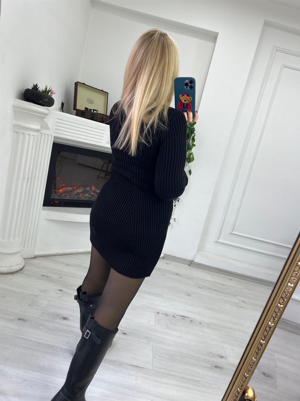 531 Örme Triko Elbise SİYAH