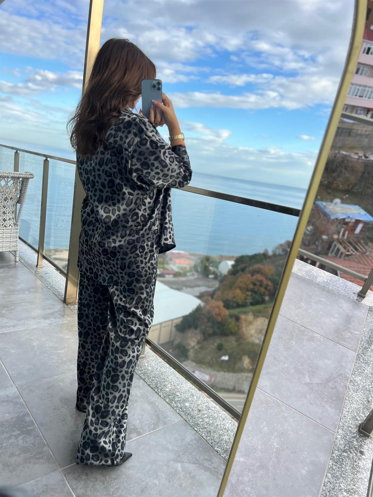 536 Leopar İspanyol Pantolon GRİ LEOPAR