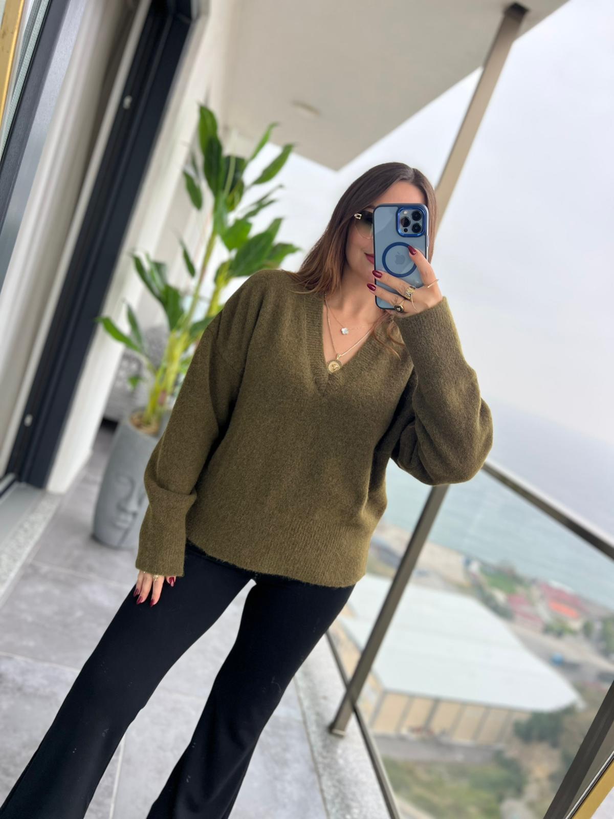5400 V Yaka Osla Kazak HAKİ YEŞİL