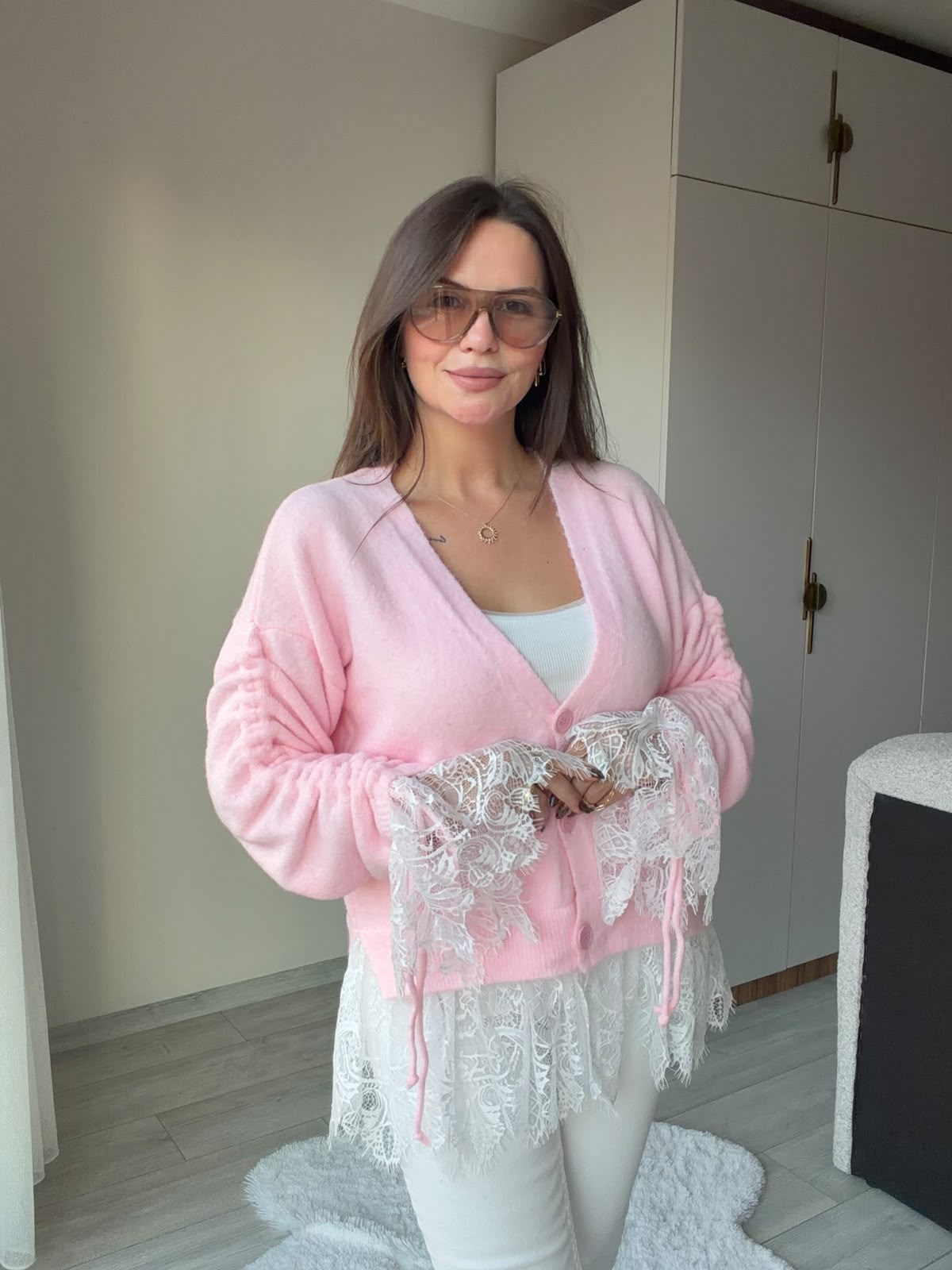 5402 Dantelli Hırka PEMBE