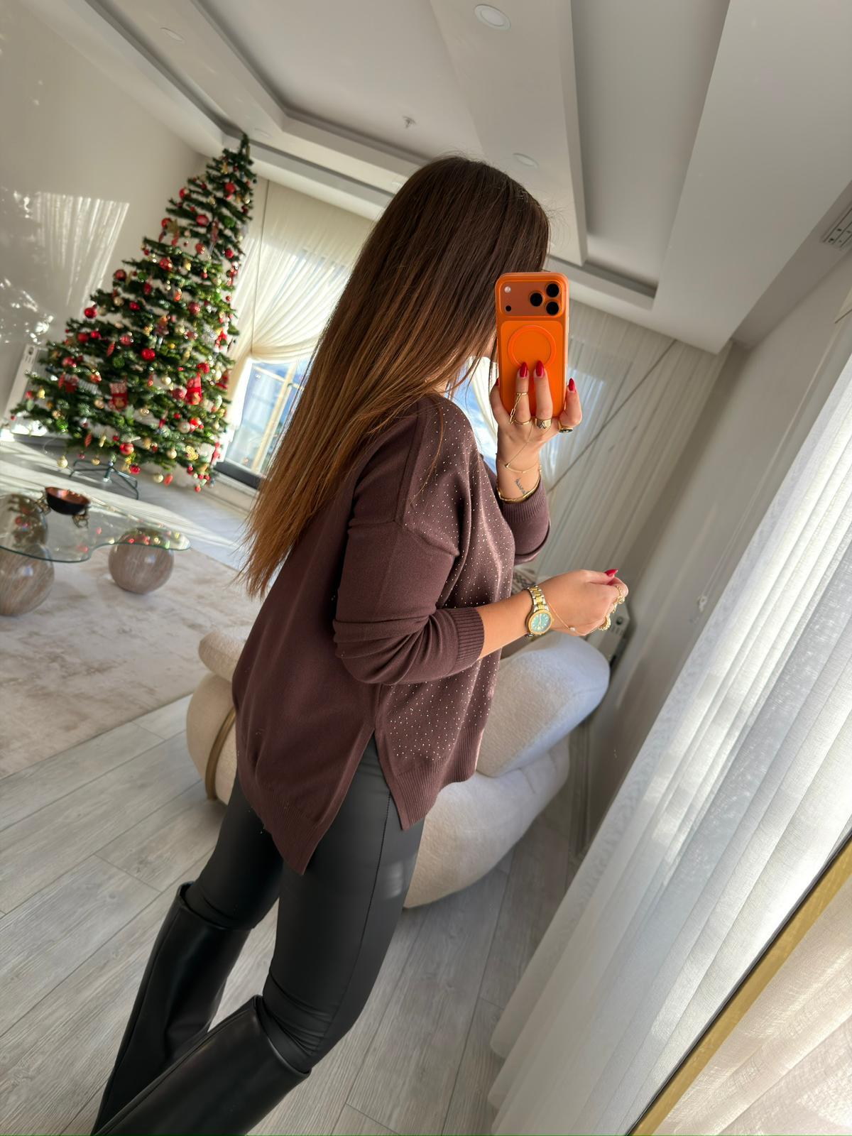 5423 Taşlı Triko KAHVE