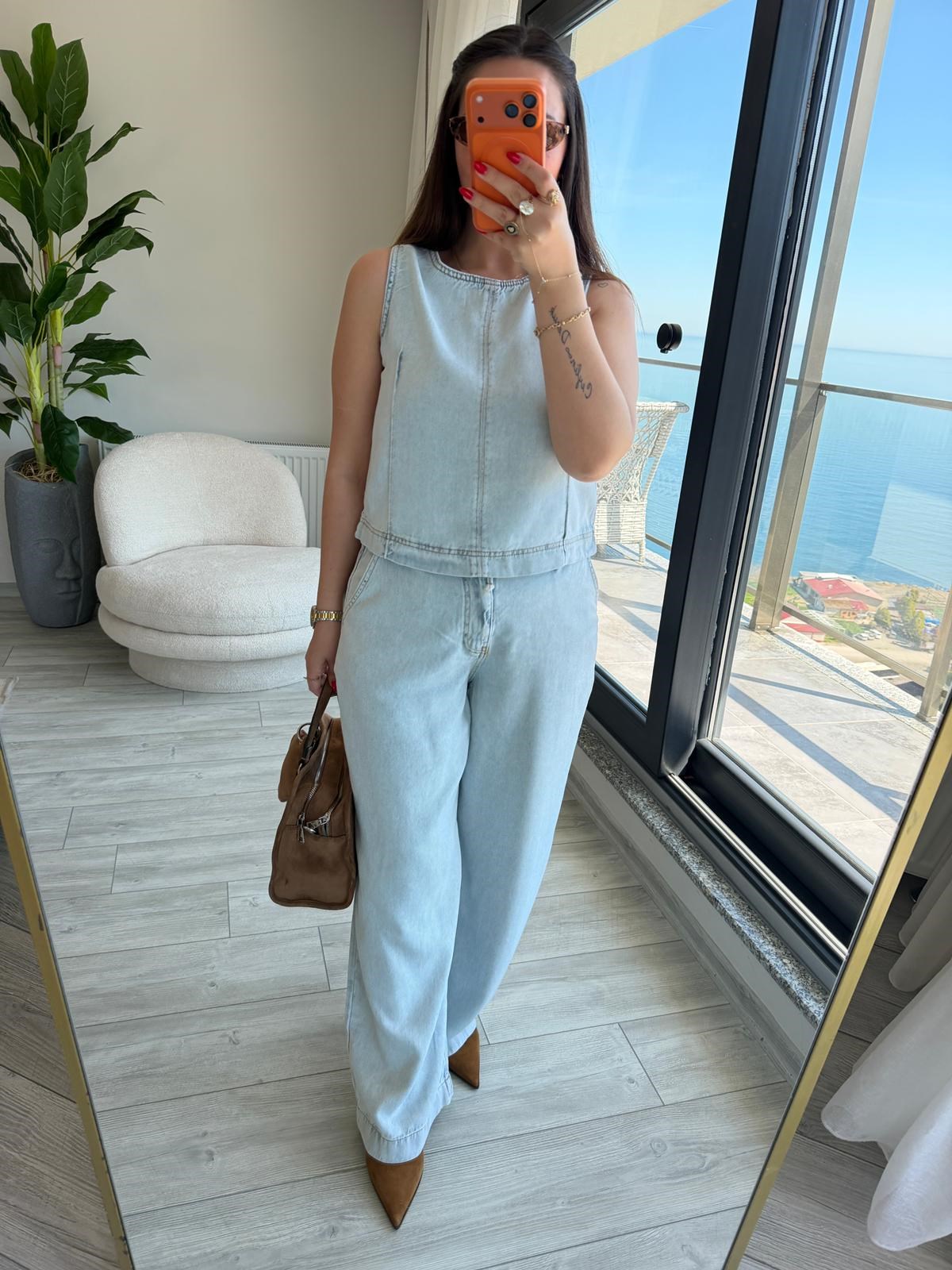 5500 Crop Palazzo Takım BUZ MAVİSİ
