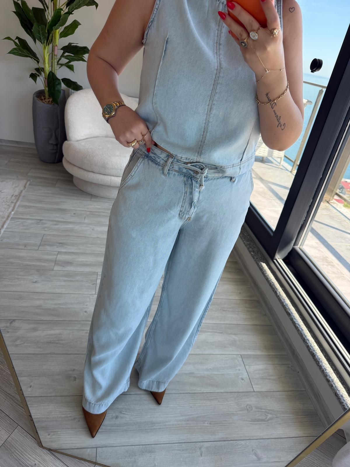 5500 Crop Palazzo Takım BUZ MAVİSİ