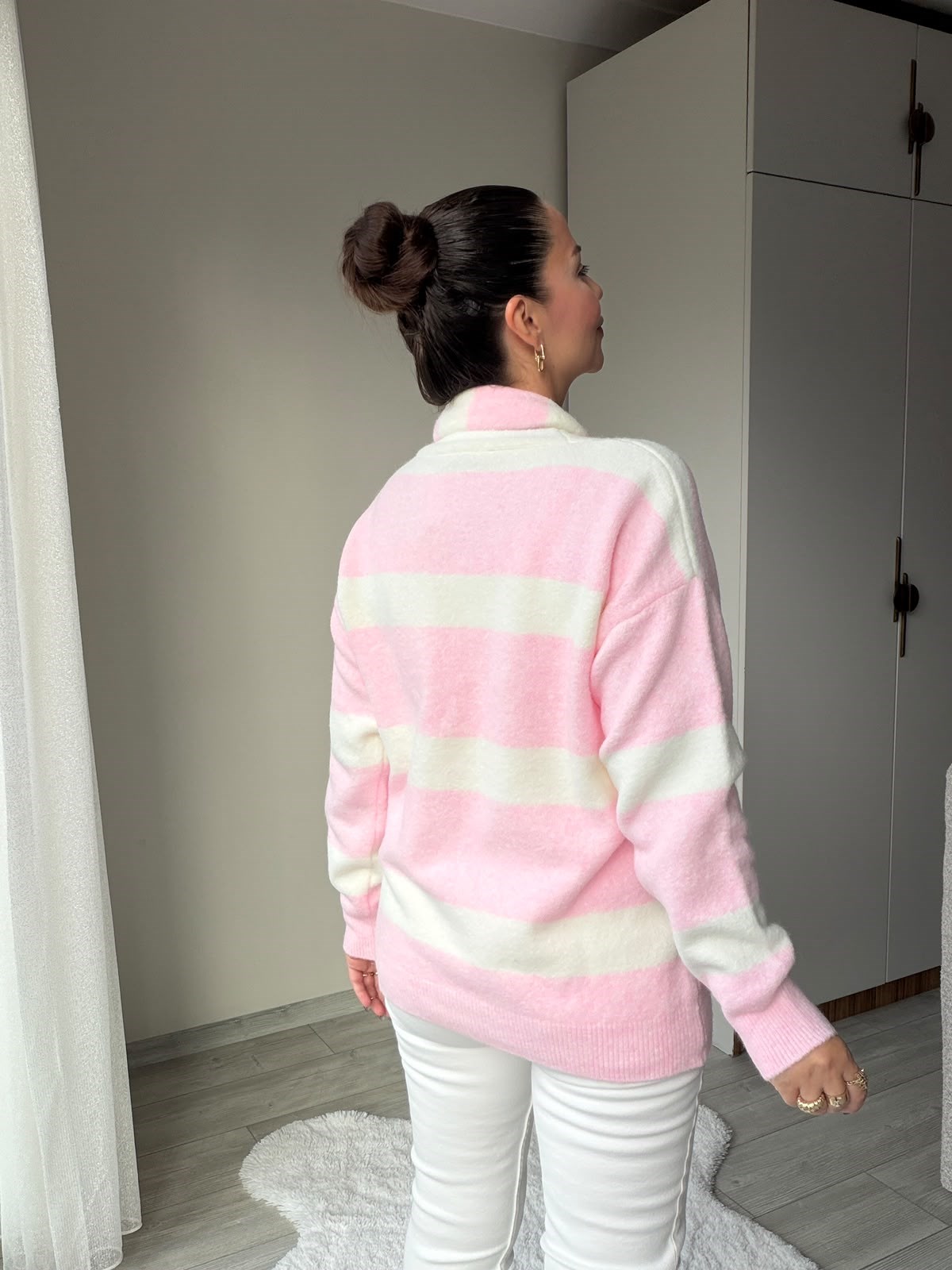 5516 Çizgi Detay Atkılı Hırka PEMBE