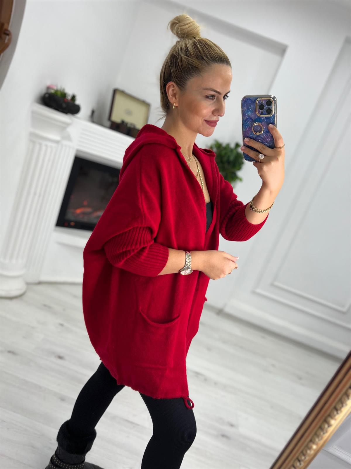 5634 Owersize Hırka KIRMIZI