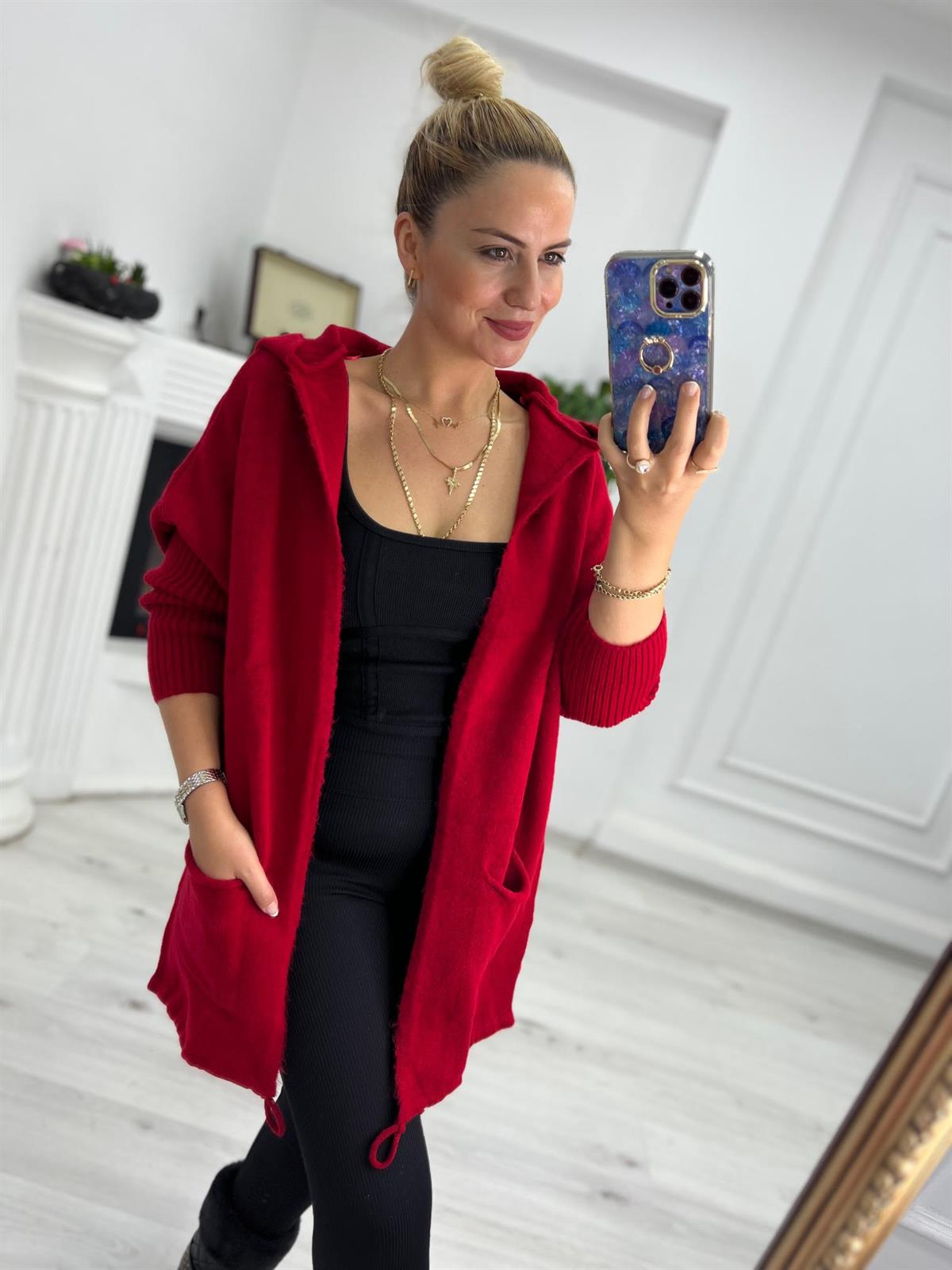 5634 Owersize Hırka KIRMIZI
