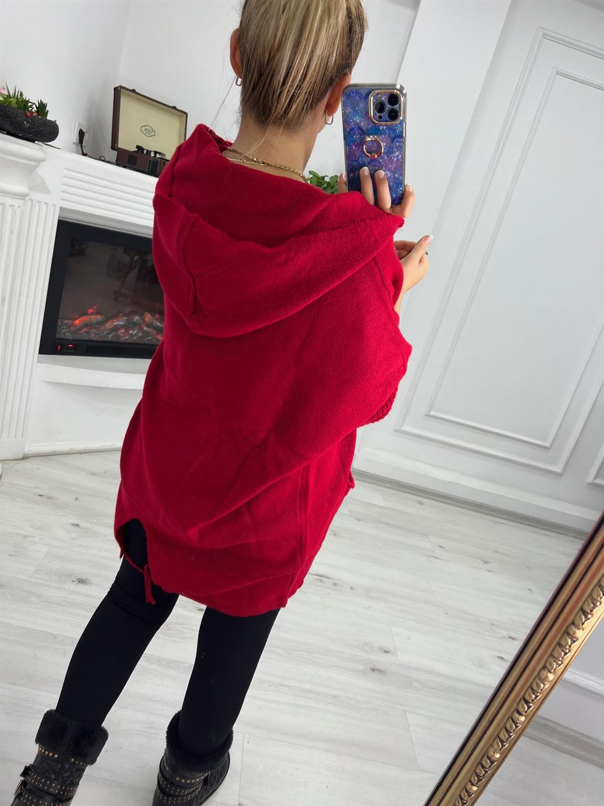 5634 Owersize Hırka KIRMIZI