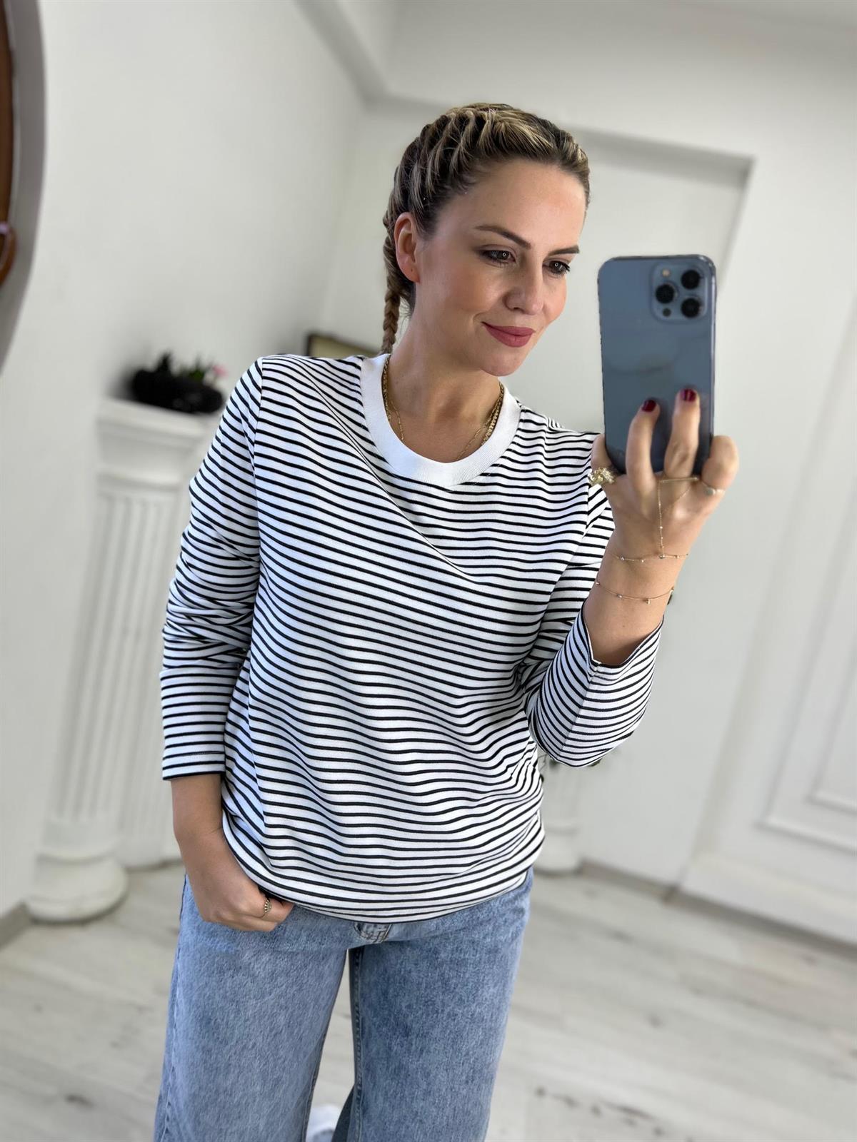 6001 Yakası Ribana Bluz BEYAZ