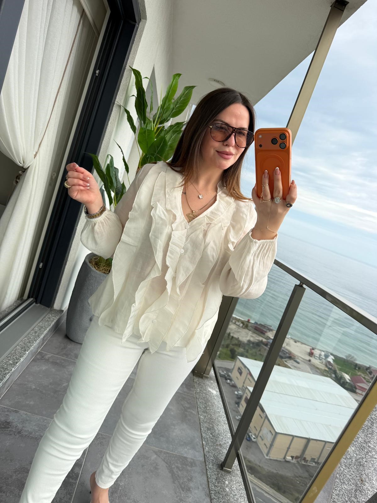 6004 Fırfır Detay Transpaan Gömlek BEJ