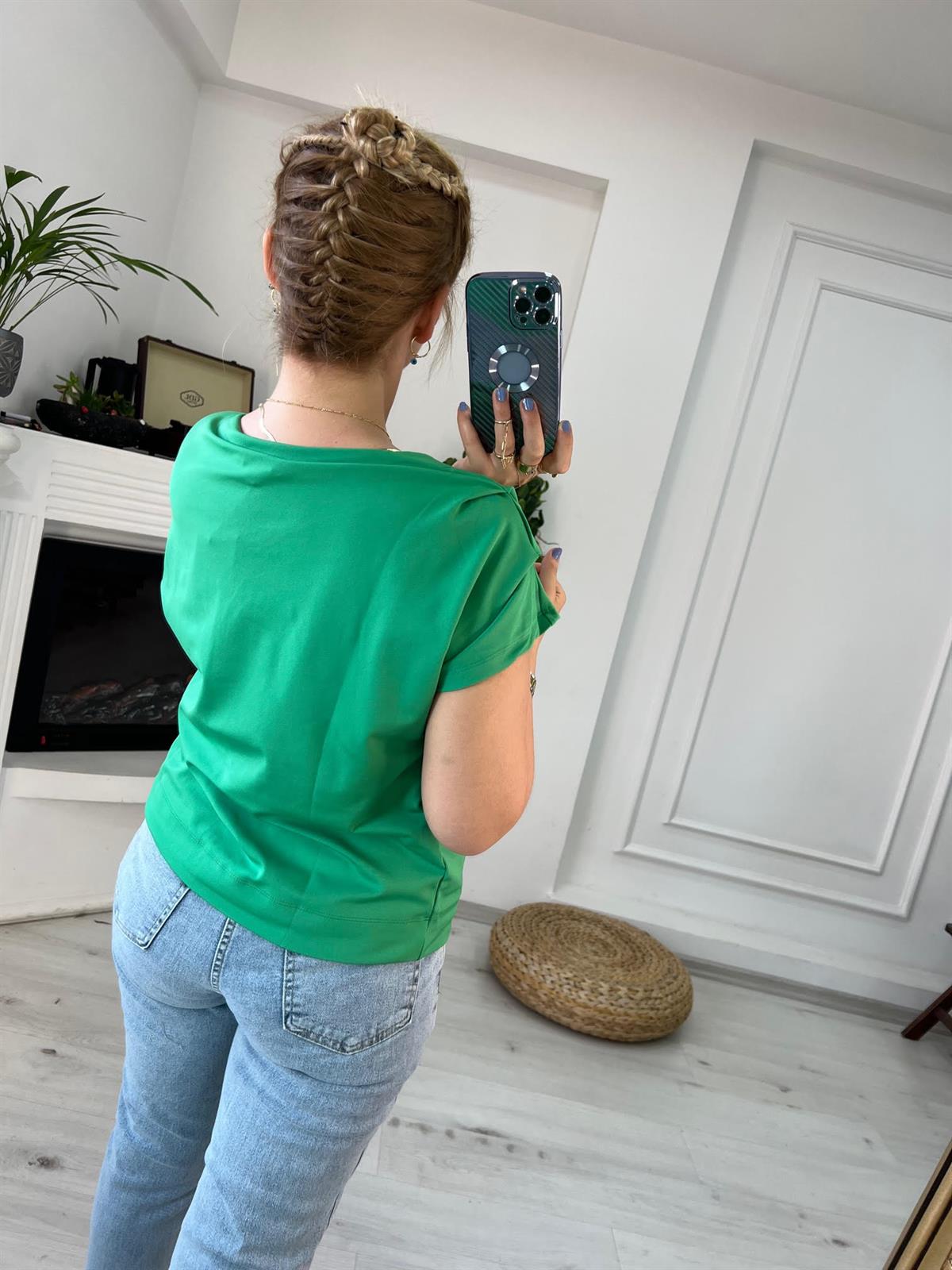 606 Omuzu Pileli Bluz ÇİMEN YEŞİLİ