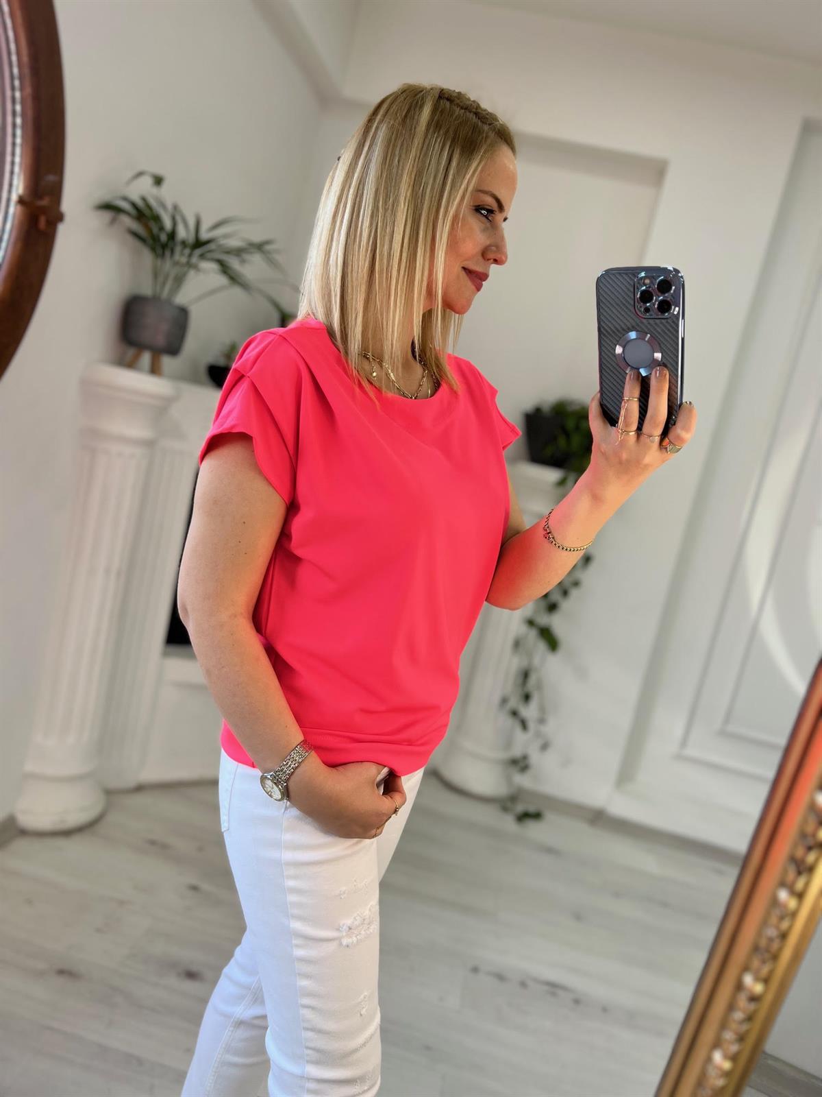 606 Omuzu Pileli Bluz NEON TURUNCU