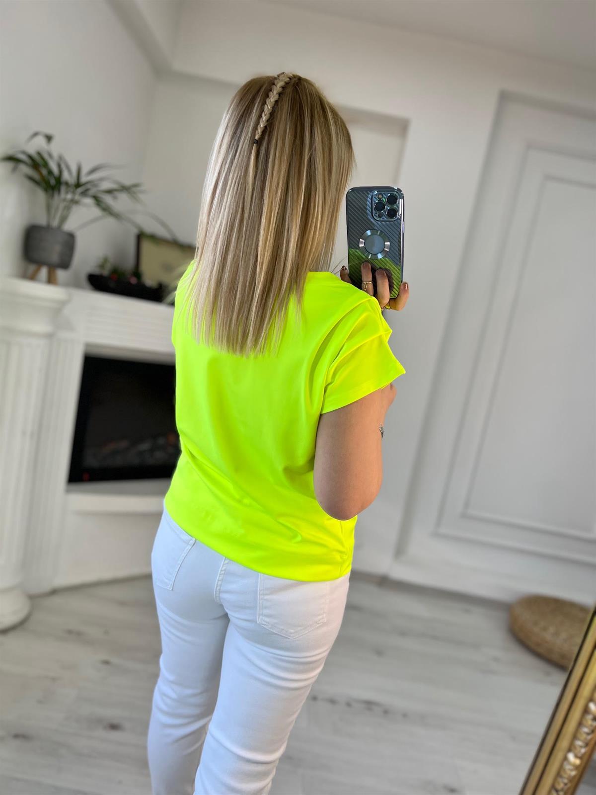 606 Omuzu Pileli Bluz NEON YEŞİL